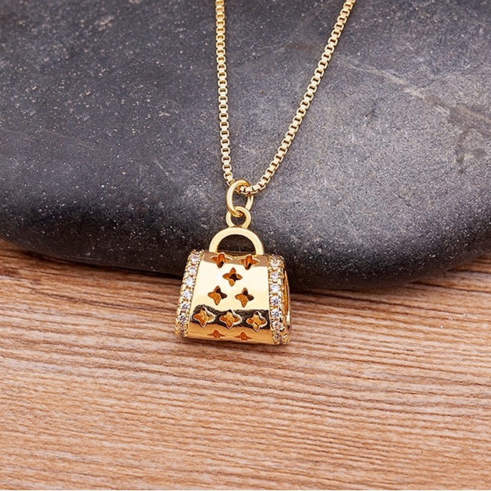 Gold- tone Mini Handbag Pendant Necklace - Women Jewelry